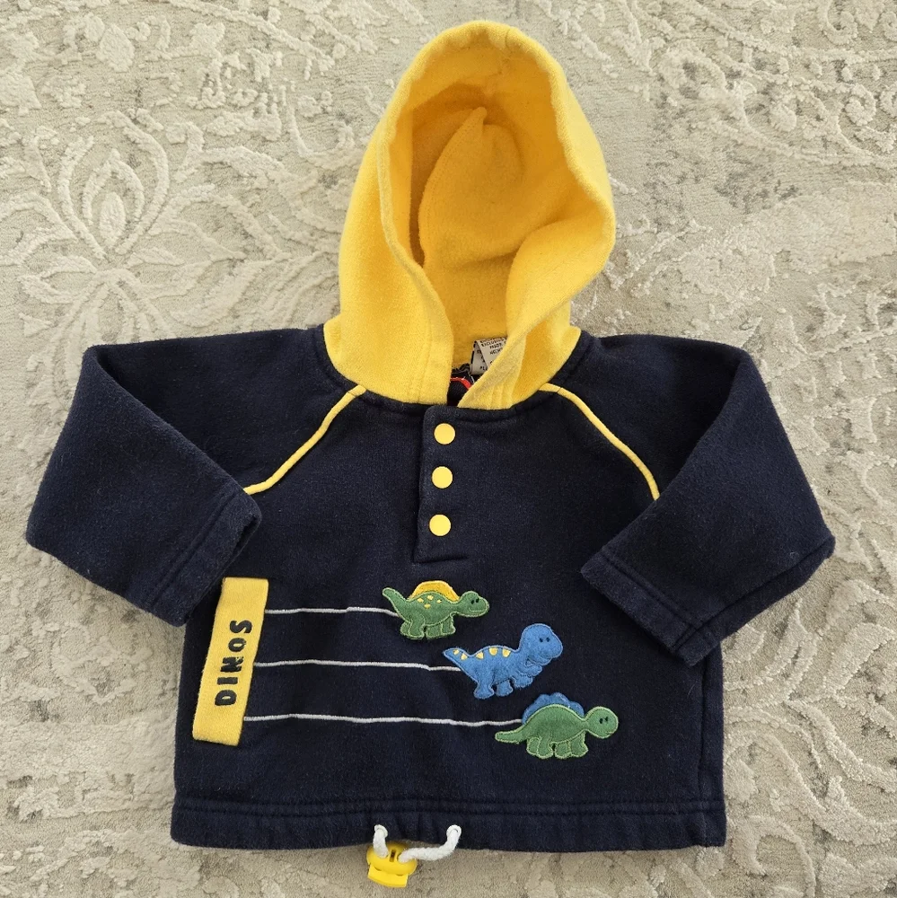 Vintage Y2K navy blue, yellow dinosaur hoodie sweatshirt